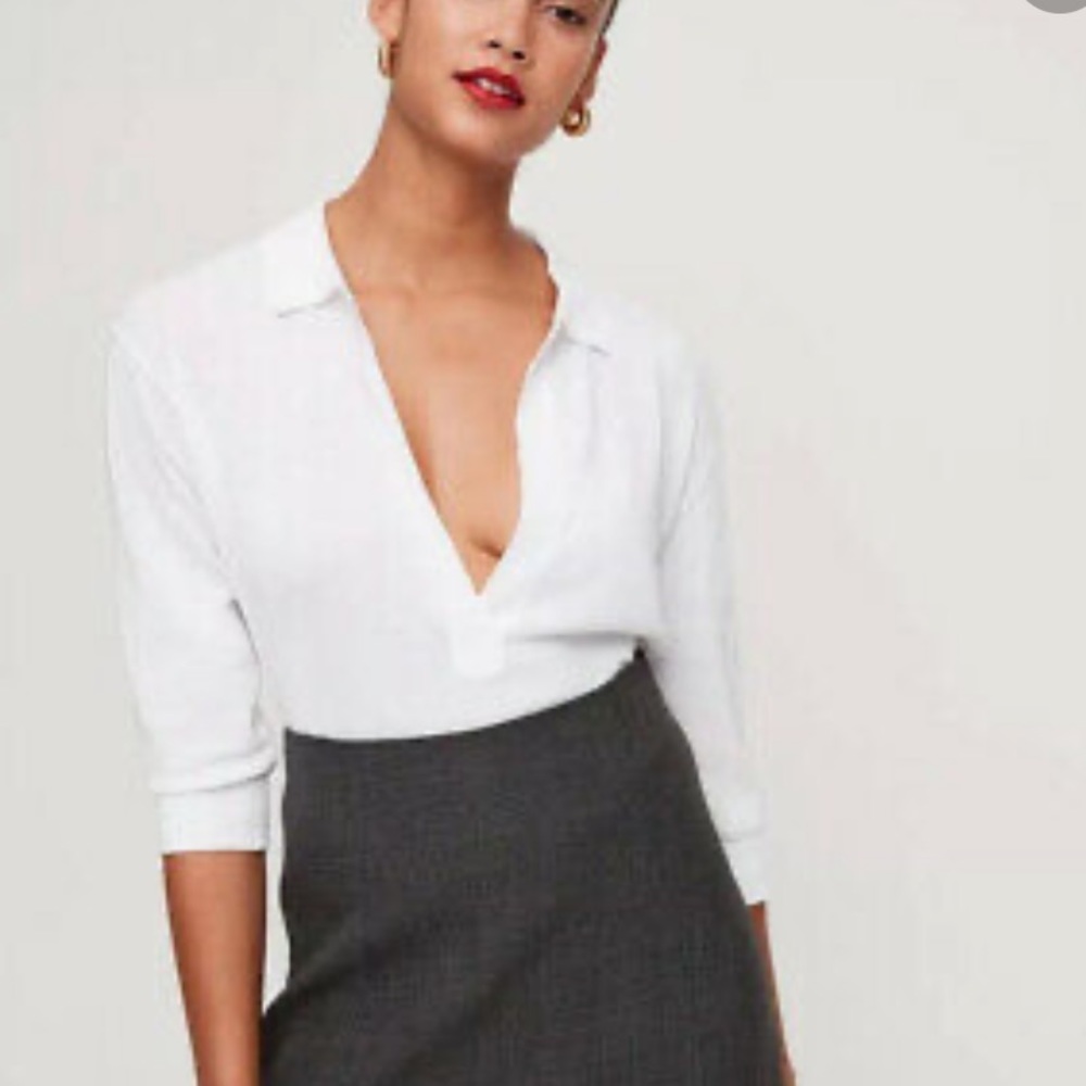 Aritzia White Deep V Long Sleeve Top